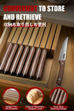 Huusk Steak Knives Set of 8 with Drawer Organizer-4.5 in Japanese Serrated Steak Knife Set with Block, Serrated & Straight Dual-Edge, Stainless Steel Steaks Knives with Holder, Christmas Gifts for Men