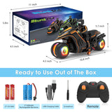iappadore Remote Control Motorcycle with RGB Lights & Exclusive Side Glide | Ready-to-Play with 2 Batteries | 2.4GHz RC Stunt Bike Gift for Kids 5-12