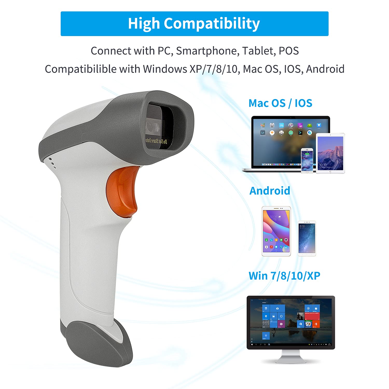 NetumScan Bluetooth 2D Barcode Scanner, 3 in 1 Automatic Wireless QR B ...
