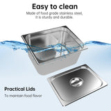 Valgus Commercial Stainless Steel 4 Sections Bain Marie Food Warmer 16 Qt Buffet Server with Lid and Tap for Home, Catering, Restaurants