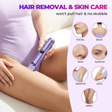Bikini Trimmer for Women, 4 in 1 Electric Razors for Women - Dual Head, Wet & Dry Use Pubic Body Hair Trimmer Electric Shavers, Rechargeable Womens Facial Razors for Legs, Nose, Armpits, Bikini Area
