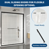 44-48 in. w x 72 in. h Semi-Frameless Double Sliding Shower Door, Clear Tempered Glass, Matte Black Frame for Walk-in Shower, Space-Saving Solution for Tight Bathrooms