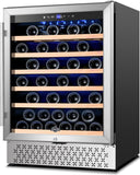 Tylza 24 Inch Wine Fridge, 54 Bottles Wine Refrigerator, Under Counter or Freestanding, 40-65°F, Lock, Double Layer Tempered Glass Door, Wine Cooler Refrigerator