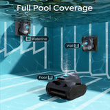 Cordless Robotic Pool Cleaner, Wall & Waterline Cleaning, 150Min,Strong Suction, Triple-Motor, Multi Cleaning Modes, Ideal for Inground Pools, Efficient C1 Pool Vacuum Robot,Frosted Black Blue