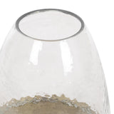 Kate and Laurel Campana Modern Two-Piece Candle Holder Set, Set of 2, Antique Brass and Clear Glass, Cast Aluminum Candle Holders with Textured Glass Cloche Design for Entryway or Living Room Decor
