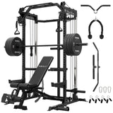 Mikolo Power Cage, 2000LB Power Rack with Independent Dual Pulley System, Multi-Function Home Gym Workout Machine for Cable Crossover (Black 001)