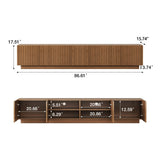NessCarsti 86.61" Fluted TV Stand, Mid-Century Modern Wooden Media Console