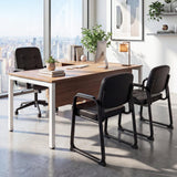 GIANTEX Waiting Room Guest Chairs Set of 2, Leather Office Reception Chairs with Padded Armrests, Sled Base, Metal Frame, Stationary Side Chairs No Wheels for Conference Meeting Lobby Home, Black
