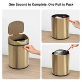 Smart Sensor Trash Can with Automatic Packaging Function 3.5 Gallon Stainless Steel Garbage Bin for Kitchen Bathroom Office Champagne Gold (