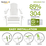 nevilywood Folding Adirondack Chairs Set of 4, HDPE Cup Holders, White