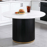 Maotifeys Modern Round Dining Table 46'' White Marble Dining Room Table for 4-6, Circle Faux Marble Top Kitchen Table with Black Gold Pedestal for Dining Room, Bistro, Breakfast (Table Only)