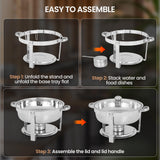 Rengue 6QT Chafing Dishes for Buffet, 4 Pack Stainless Steel Round Chafing Dish Buffet Set, Heating and Cooling Buffet Servers and Warmers, Food Warmers for Parties Buffet,Gatherings,Banquets,Weddings