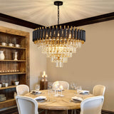 Aixialin 10-Light Large Crystal Chandelier 24" Dining Room Light Fixtures 5 Tiers Flush Mount Black and Gold Chandelier Round Large Chandeliers for Dining Room Living Room Kitchen Entryway Foyer