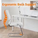 Sidanli Desk Chair No Wheels, Leather Guest Chair with Mid Back Ergonomic Support & Sled Base for Office Reception Conference Room, 2 Pack, White