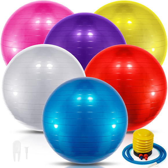 Jexine 6 Pcs Yoga Ball Exercise Ball PVC Stability Balance Yoga Ball Chair Quick Pump for Physical Workout Pregnancy Home Office Gym Equipment (Colorful,25.59 Inch) Jexine