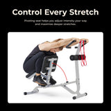 Sunny Health & Fitness Full Body Stretch Machine for Home, Back Stretcher & Flexibility Trainer with Pivoting Seat, Foam Rollers, Safety Straps & SunnyFit App - SF-BH621802