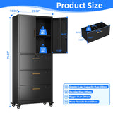 Storage Cabinet with 3 Drawers and 2 Doors, Lockable Rolling File Organizer on Wheels for Home Office Garage