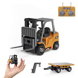 BRRRRT 1/64 Full Proportional RC Forklift Toy,8 Channel 2 Mode Mini Remote Control Forklift Truck with Flatbed Tow Truck,2 in 1 Transformable Lift Fork & Hook with Rechargeable Battery for 4+ Kids