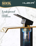 KUZOR Black and Gold Waterfall Bathroom Sink Faucet with Pop Up Drain