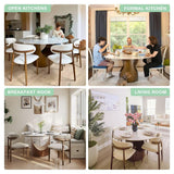 POVISON Round Dining Table Set, 59" Dining Table with 6 Chairs, Matte White Sintered Stone Table with Bronze Carbon Steel Base