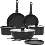 SODAY 15Pcs Pots and Pans Set Non Stick, Cookware Sets with Detachable Handle, Nonstick RV Kitchen Cooking Tools Removable Handles, Black