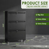 3 Drawer Lateral File Cabinet with Wheels, Lockable Metal Filing Cabinet for Home Office
