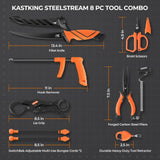 8pc Fishing Tool Kit - Fishing Pliers with Lanyard, Fillet Knife, Floating Fish Lip Gripper KastKing