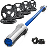 RitFit Barbell Weight Set - 4/6FT Olympic Barbell with Weight Plates (55-275LB Total) - Weightlifting Equipment for Squats, Curls, Deadlifts, Presses, 4FT Silver/Blue Bar with 85LB Plates