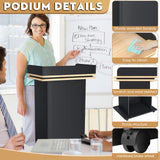 43" Wood Podium Stand with Wheels, Portable Lectern with 3 Levels of Storage