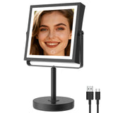 Basitool JIONIESIM Series 1X/10X Makeup Mirror with Lights, Double Sides Lighted Magnifying Mirror with 3 Colors, Height & Brightness Adjustable, Rechargeable 4000mAh Vanity Mirror (Matte Black)