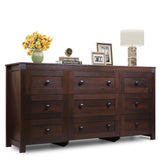 WLIVE Farmhouse Dresser for Bedroom, 63" Wide 9 Drawer Dresser Storage Organizer, Wood Chest of Drawers for Bedroom, TV Stand for 70 inch TV for Living Room, Hallway, Ball Bearing Slide (Brown)