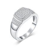 Oseew Custom Round Cut Moissanite Rings Wedding for men Hip Hop Iced Out Luxury Men's Moissanite Ring sterling silver/ 10k 14k 18k gold square frame(white gold)