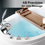 Empava 59-Inch Freestanding Air Jetted Bathtub with Micro Bubble Hydrotherapy | Oval Japanese SPA Design, Pre-Molded Seat, Luxury Soaking Tub,Glossy White
