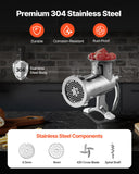 VEVOR Manual Stainless Steel Meat Grinder, 1.8" Clamp, 2 Grinding Plates, Sausage Stuffer, Ideal for Home Kitchen Restaurant Butcher’s Shop