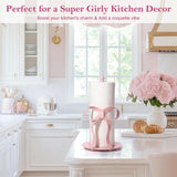 Shinlar Pink Bow Paper Towel Holder Coutertop - Bow Accent Paper Towel Holder, Pink Kitchen Decor and Accessories, Coquette Room Decor Girly Gifts for Women, 3D Handmade Pattern, Weighted Base
