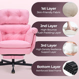 Criss Cross Office Chair with Foot Rest, Big and Tall Office Desk Chair with Flip Armrests for Pets & Cross Legged Sitting, Comfy Executive Ergonomic Reclining Computer Gaming Vanity Chairs, Pink