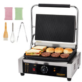 ROVSUN 811E Commercial Panini Press Grill, 2200W Stainless Steel Electric Countertop Sandwich Maker with Adjustable Temp 122°F–572°F, For Steak, Burgers, Home & Restaurant Use, 110V, Silver