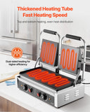 VEVOR Commercial Panini Grill, 3600W Electric Sandwich Panini Maker, Stainless Steel Double Sandwichs Press with Handle and Temp Control, 19x9 in Full Flat Enamel Plate, for Hamburger Steak Bacon