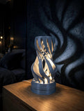MAKER 3D Twist Spiral Table Lamp in Blue Grey - Handmade 3D Printed Shadow Projection Night Light, Dimmable USB LED Bedside Accent Lamp for Bedroom, Nursery and Office Desk Decor