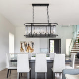 PULLCU Modern Black Crystal Dining Room Chandelier 31.5" Oval Kitchen Island Pendant Light 5-Light Adjustable Chandelier Light Fixture for Living Room
