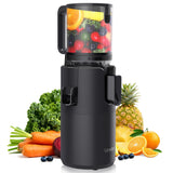 URVIBY Juicer Machines, 5.3" Large Feed Chute Cold Press Juicer with Double Press Technology, 400W Motor, High Juice Yield, Easy to Clean, Masticating Juicer for Whole Vegetables & Fruits, Dark Black