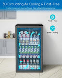 Feelfunn 3.2 Cu.Ft Mini Fridge with Glass Door - 126 Can Beverage Refrigerator Cooler for Drink Beer Wine Soda, Small Fridge for Bedroom Office Bar Dorm, 4 Adjustable Shelves, Black