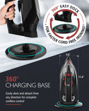 OMAIGA Cordless Iron for Clothes, 1500W Steam Iron Rapid Heating, Ceramic Soleplate, Auto Shut Off, Self-Clean, Anti-Calc, 3 Temperature Settings, 11.84oz Water Tank Ironing Clothes for Home, Black