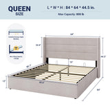 Allewie Queen Size Lift Up Storage Bed, Modern Wingback Headboard, Hydraulic Support, No Box Spring Needed, Light Beige