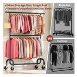 LZNIOZ Heavy Duty Clothes Rack, 78.35" Rolling Clothing Rack for Hanging Clothes with Lockable Wheels, 6-Level Adjustable Double Rod Garment Rack for Bedroom, Laundry, Clothing Store, Black