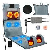 Full Body Massage Mat with Heat, Massager Pad with 10 Vibrating Nodes, 9 Modes, 3 Heating Levels with Detachable Neck Foot Massager, Head Pillow&Inflatable Lumbar Pillow, Anti-Slip for Bed/Sofa