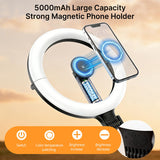 Magnetic Overhead Phone Mount with 10” Ring Light, 5000mAh Flexible Articulating Circle Lamp Table Tripod, iPhone Stand for Video Recording Cooking Nail, Zoom Meeting, Live Streaming Tiktok