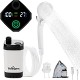 innhom Portable Camping Shower, 6000mAh Rechargeable Camp Shower Pump with LED Display, IPX7 Waterproof & 2 Spray Modes Electric Outdoor Shower for Hiking, Travel, Pet Bathing and Car Washing, White
