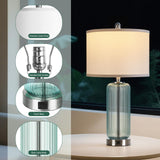 Table Lamps Set of 2 with Vertical Grained Glass, Teal Bedside Table Lamp, 3-Way Dimmable Nightstand Lamp with Touch Control, 27" Modern Glass Bedside Lamps with USB A+C Ports, Desk Lamp for Bedroom