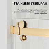 DELAVIN 56-60.in W x 72.in H Frameless Shower Door, Water Repellent Gold Shower Door with SGCC Clear Tempered Glass, Easy Sliding Showe Door with Explosion-Proof Film, Stainless Steel Top Rail